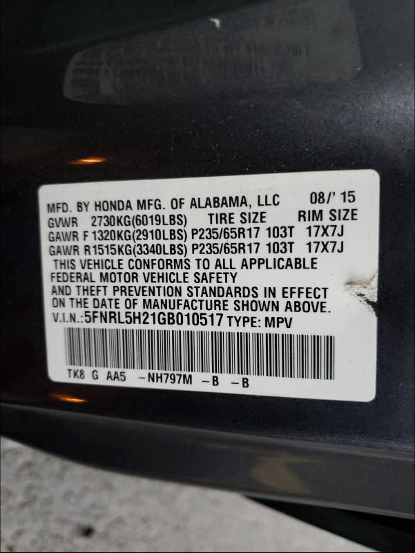 Photo 9 VIN: 5FNRL5H21GB010517 - HONDA ODYSSEY LX 