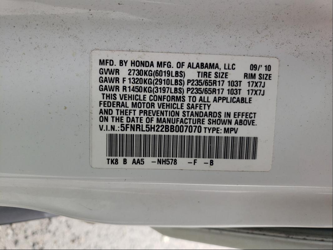 Photo 9 VIN: 5FNRL5H22BB007070 - HONDA ODYSSEY LX 