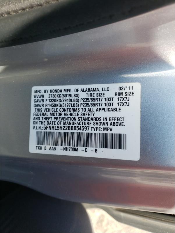 Photo 9 VIN: 5FNRL5H22BB054597 - HONDA ODYSSEY LX 