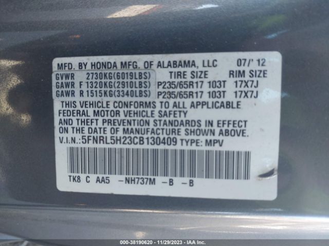 Photo 8 VIN: 5FNRL5H23CB130409 - HONDA ODYSSEY 