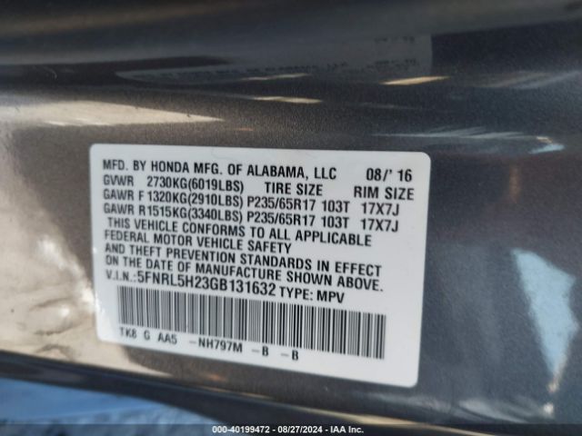 Photo 8 VIN: 5FNRL5H23GB131632 - HONDA ODYSSEY 