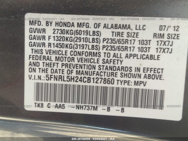 Photo 8 VIN: 5FNRL5H24CB127860 - HONDA ODYSSEY 