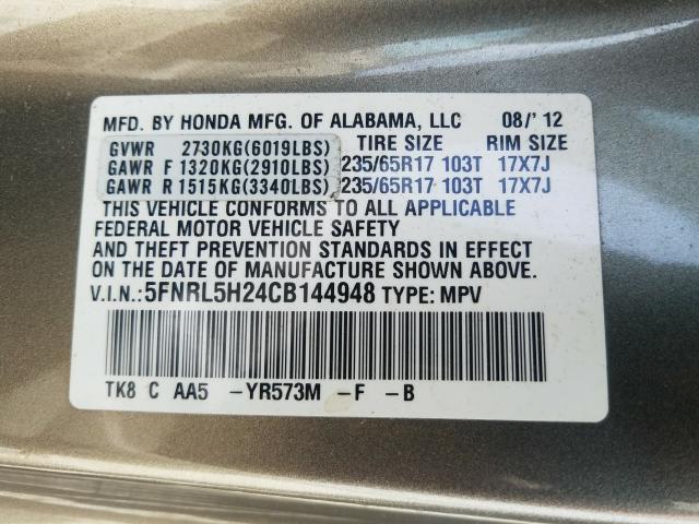 Photo 9 VIN: 5FNRL5H24CB144948 - HONDA ODYSSEY LX 