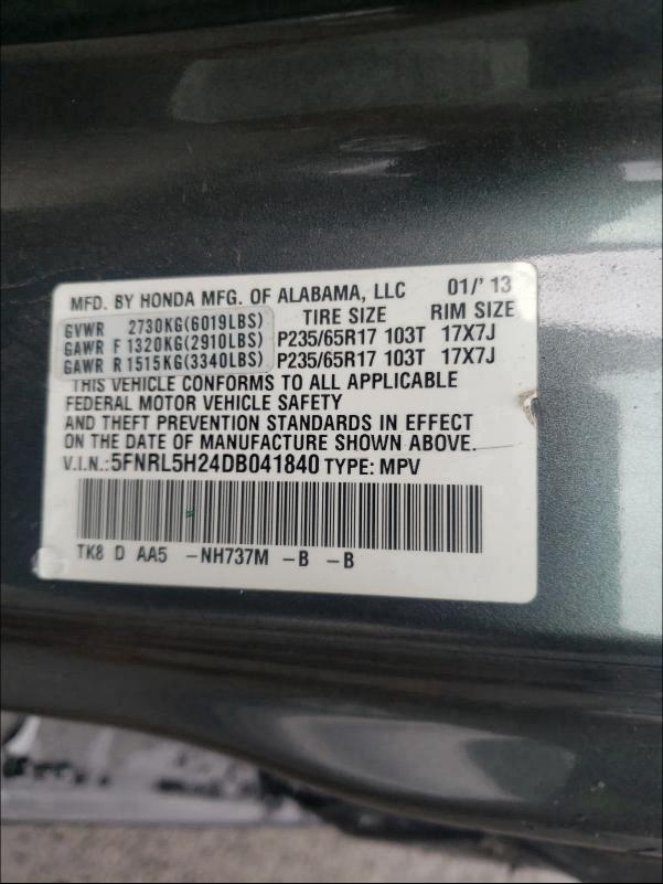 Photo 9 VIN: 5FNRL5H24DB041840 - HONDA ODYSSEY LX 