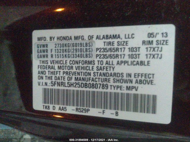 Photo 8 VIN: 5FNRL5H25DB080789 - HONDA ODYSSEY 