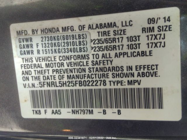 Photo 8 VIN: 5FNRL5H25FB022278 - HONDA ODYSSEY 