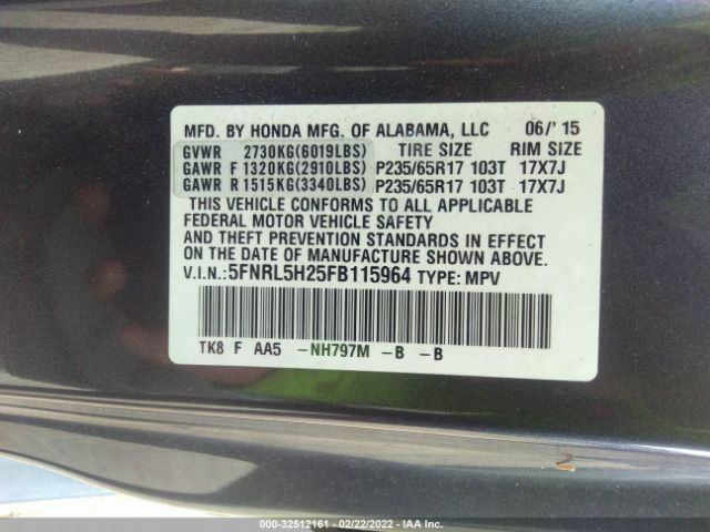 Photo 8 VIN: 5FNRL5H25FB115964 - HONDA ODYSSEY 