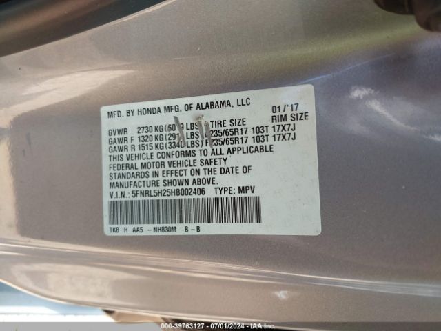 Photo 8 VIN: 5FNRL5H25HB002406 - HONDA ODYSSEY 