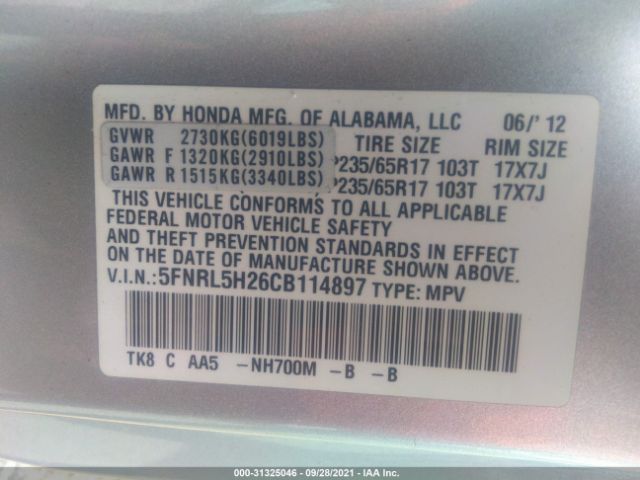 Photo 8 VIN: 5FNRL5H26CB114897 - HONDA ODYSSEY 