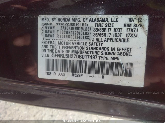 Photo 8 VIN: 5FNRL5H27DB017497 - HONDA ODYSSEY 