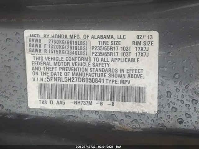 Photo 8 VIN: 5FNRL5H27DB050841 - HONDA ODYSSEY 