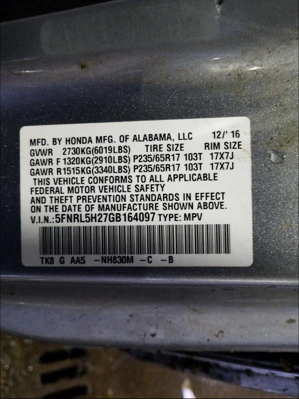 Photo 9 VIN: 5FNRL5H27GB164097 - HONDA ODYSSEY LX 