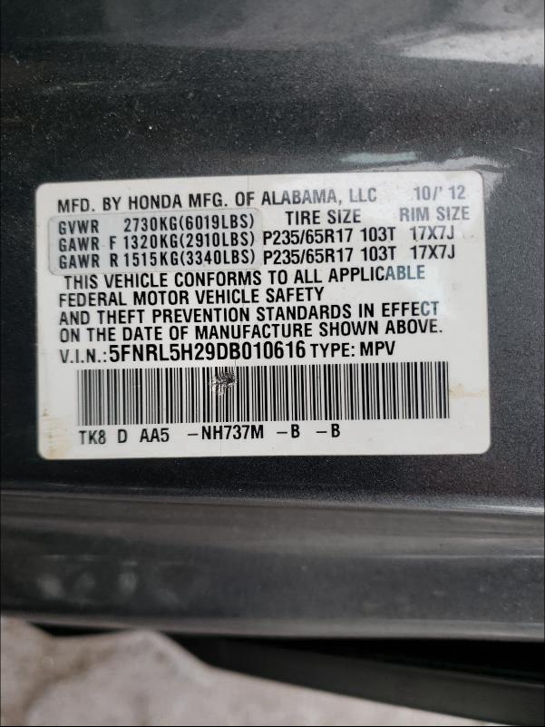 Photo 9 VIN: 5FNRL5H29DB010616 - HONDA ODYSSEY LX 