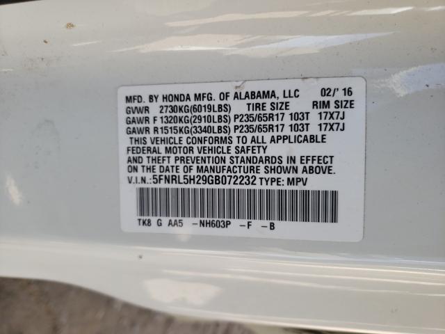 Photo 9 VIN: 5FNRL5H29GB072232 - HONDA ODYSSEY LX 