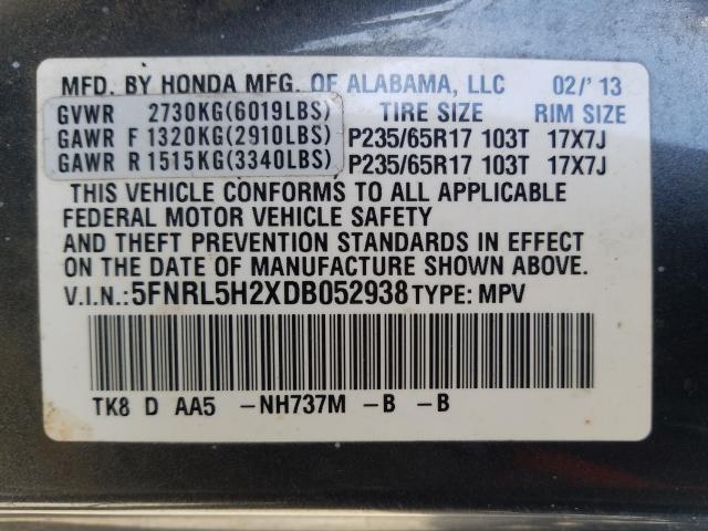 Photo 9 VIN: 5FNRL5H2XDB052938 - HONDA ODYSSEY LX 