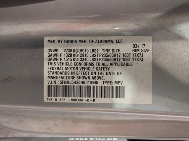 Photo 8 VIN: 5FNRL5H30HB019445 - HONDA ODYSSEY 