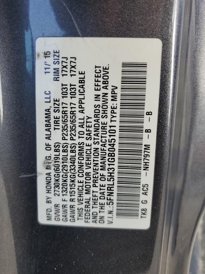 Photo 12 VIN: 5FNRL5H31GB045101 - HONDA ODYSSEY 