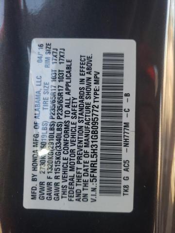 Photo 9 VIN: 5FNRL5H31GB095772 - HONDA ODYSSEY SE 