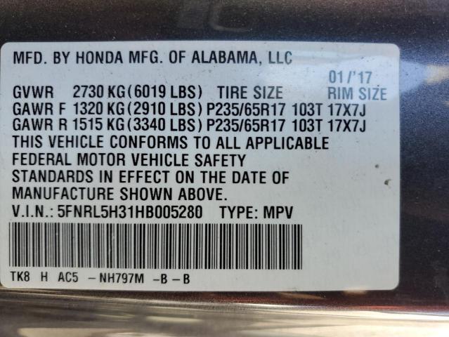 Photo 9 VIN: 5FNRL5H31HB005280 - HONDA ODYSSEY SE 