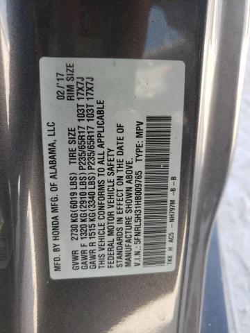 Photo 9 VIN: 5FNRL5H31HB009765 - HONDA ODYSSEY SE 