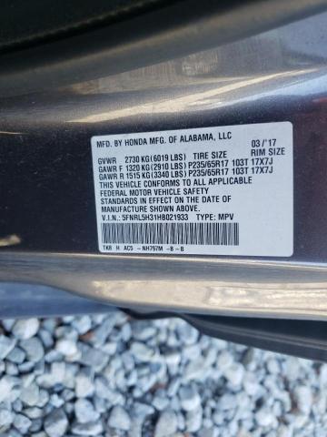 Photo 9 VIN: 5FNRL5H31HB021933 - HONDA ODYSSEY SE 