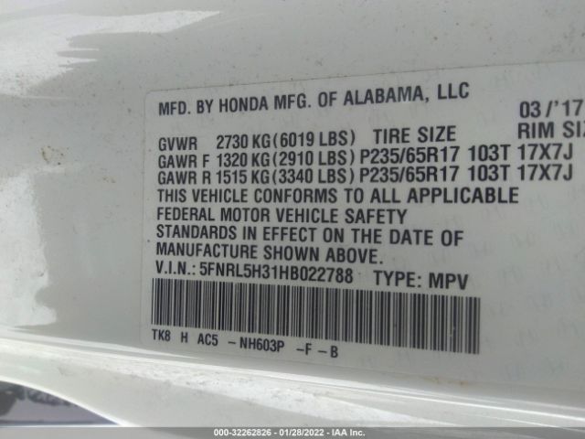 Photo 8 VIN: 5FNRL5H31HB022788 - HONDA ODYSSEY 