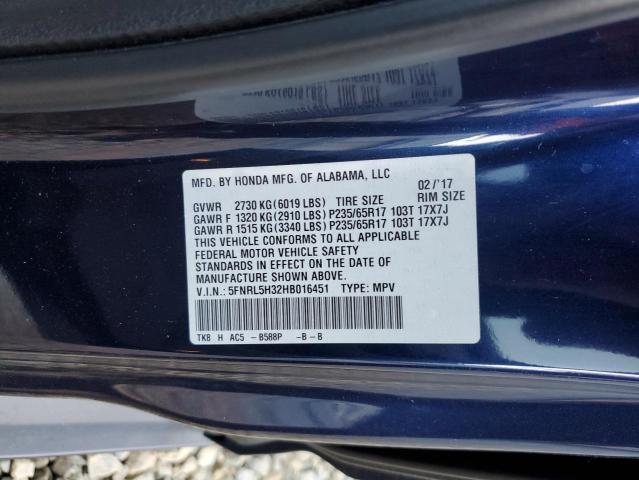 Photo 12 VIN: 5FNRL5H32HB016451 - HONDA ODYSSEY SE 