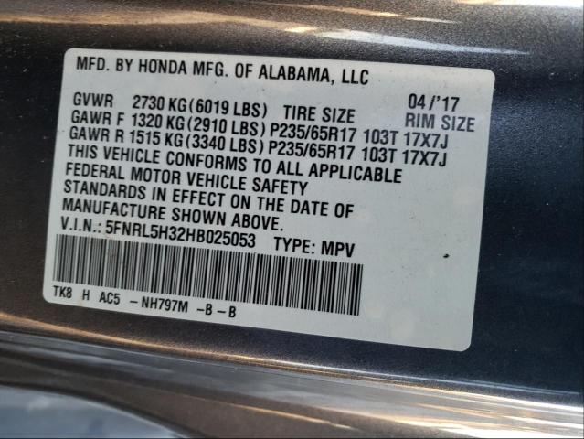 Photo 9 VIN: 5FNRL5H32HB025053 - HONDA ODYSSEY SE 