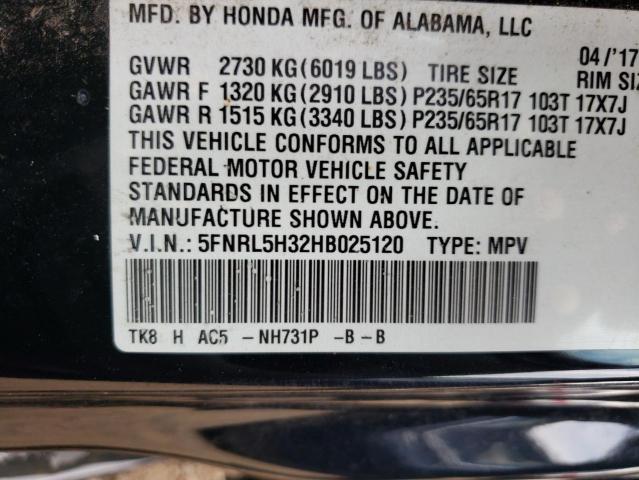 Photo 12 VIN: 5FNRL5H32HB025120 - HONDA ODYSSEY SE 