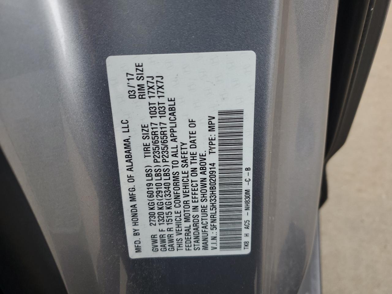 Photo 11 VIN: 5FNRL5H33HB020914 - HONDA ODYSSEY 