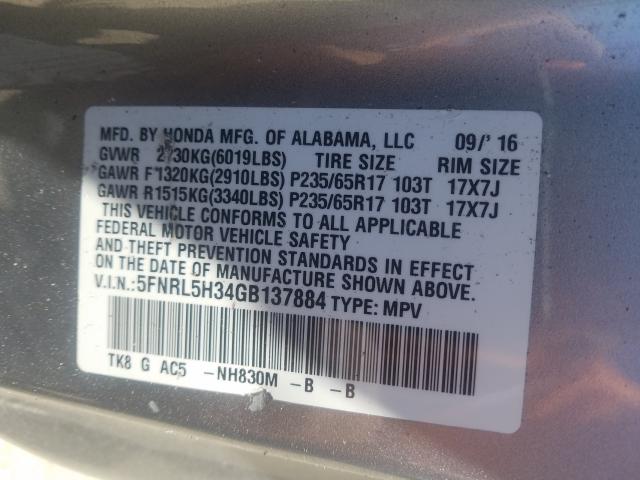 Photo 9 VIN: 5FNRL5H34GB137884 - HONDA ODYSSEY SE 