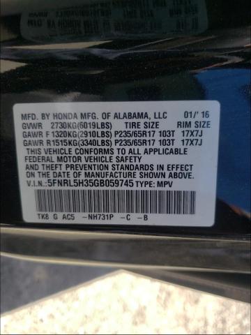 Photo 9 VIN: 5FNRL5H35GB059745 - HONDA ODYSSEY SE 