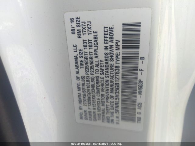 Photo 8 VIN: 5FNRL5H35GB127638 - HONDA ODYSSEY 