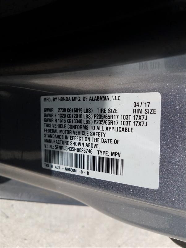 Photo 9 VIN: 5FNRL5H35HB026746 - HONDA ODYSSEY SE 