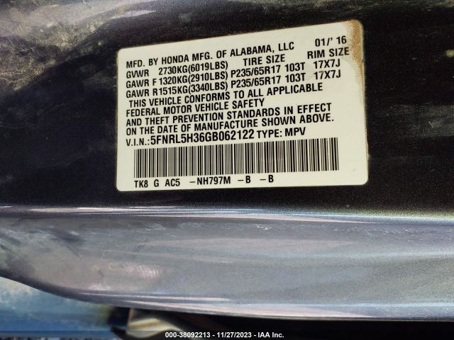 Photo 8 VIN: 5FNRL5H36GB062122 - HONDA ODYSSEY 