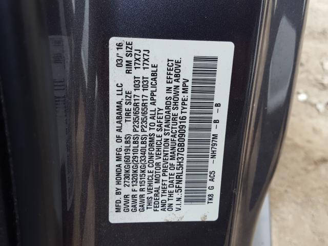 Photo 9 VIN: 5FNRL5H37GB090916 - HONDA ODYSSEY SE 