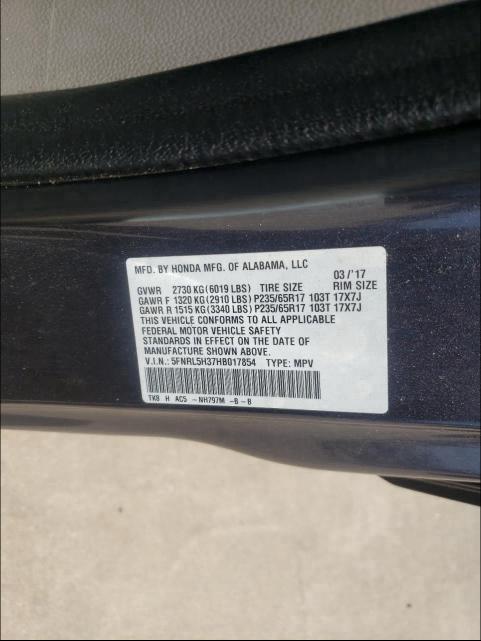 Photo 9 VIN: 5FNRL5H37HB017854 - HONDA ODYSSEY SE 