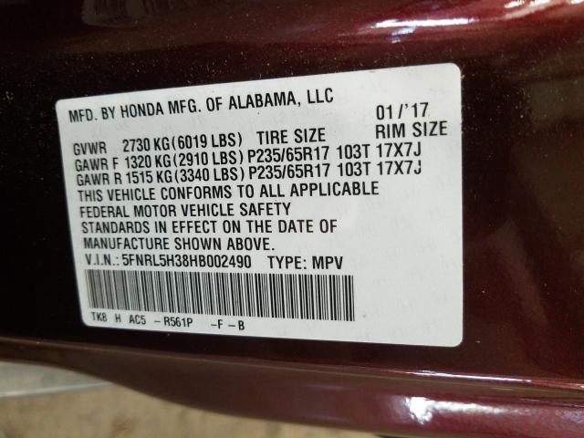 Photo 9 VIN: 5FNRL5H38HB002490 - HONDA ODYSSEY SE 