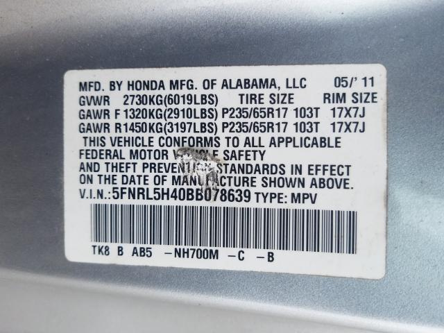 Photo 9 VIN: 5FNRL5H40BB078639 - HONDA ODYSSEY EX 