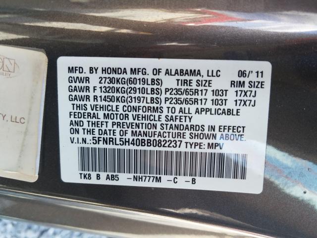 Photo 9 VIN: 5FNRL5H40BB082237 - HONDA ODYSSEY EX 