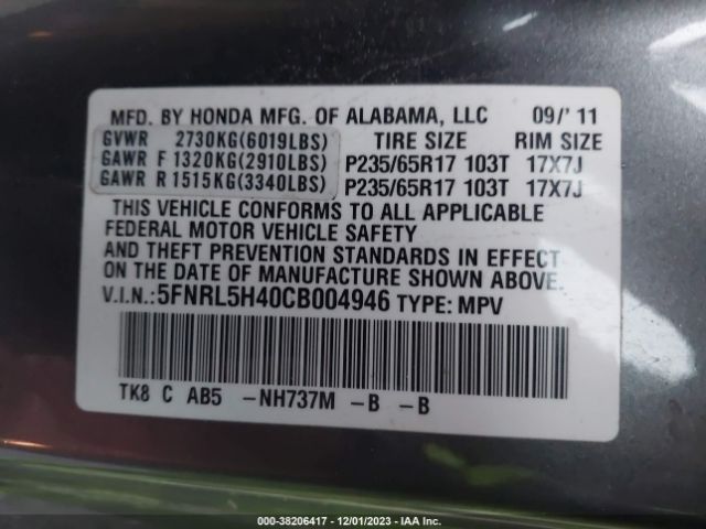 Photo 8 VIN: 5FNRL5H40CB004946 - HONDA ODYSSEY 