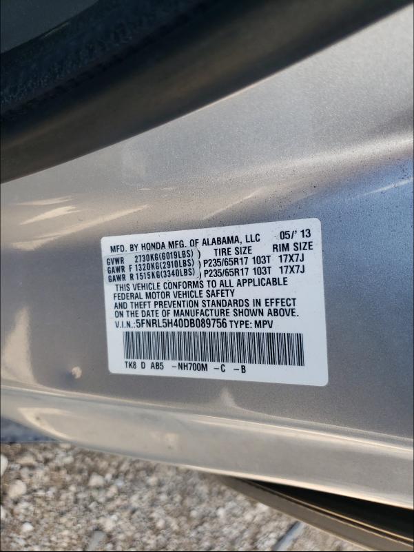 Photo 9 VIN: 5FNRL5H40DB089756 - HONDA ODYSSEY EX 