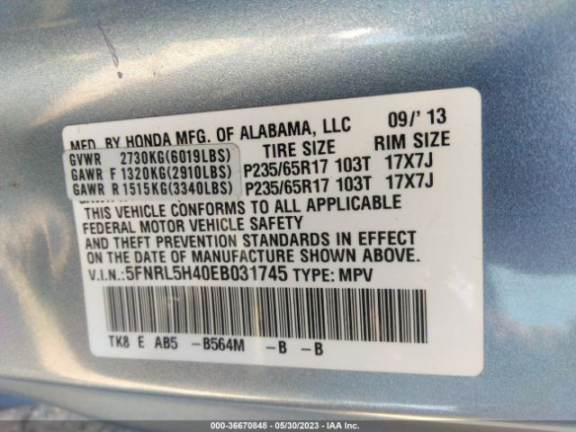 Photo 8 VIN: 5FNRL5H40EB031745 - HONDA ODYSSEY 