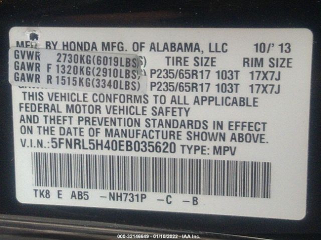 Photo 8 VIN: 5FNRL5H40EB035620 - HONDA ODYSSEY 