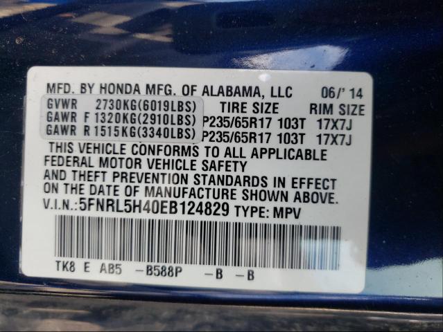 Photo 9 VIN: 5FNRL5H40EB124829 - HONDA ODYSSEY EX 