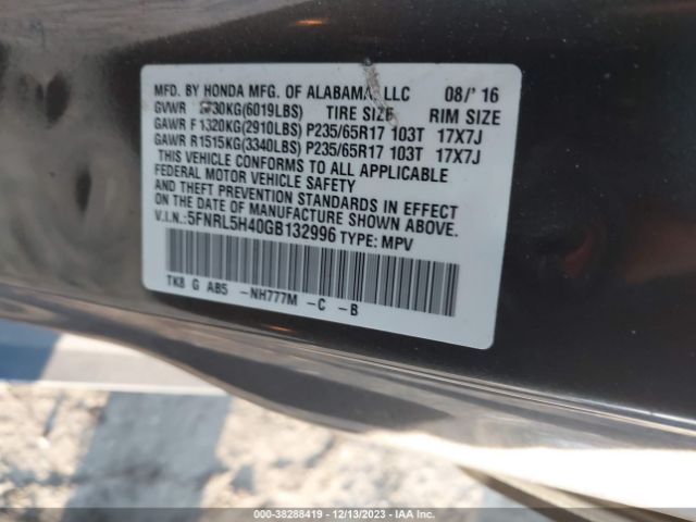 Photo 8 VIN: 5FNRL5H40GB132996 - HONDA ODYSSEY 