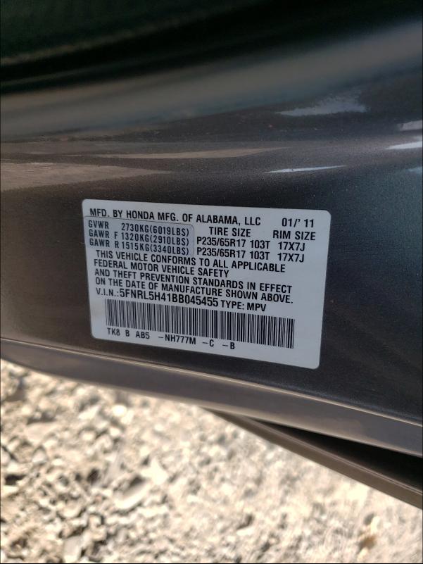 Photo 9 VIN: 5FNRL5H41BB045455 - HONDA ODYSSEY EX 