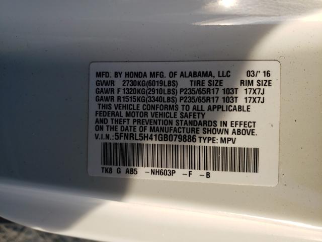 Photo 9 VIN: 5FNRL5H41GB079886 - HONDA ODYSSEY EX 