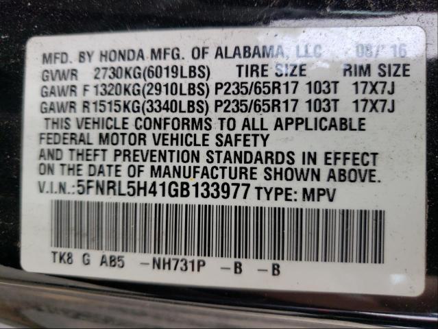 Photo 9 VIN: 5FNRL5H41GB133977 - HONDA ODYSSEY EX 