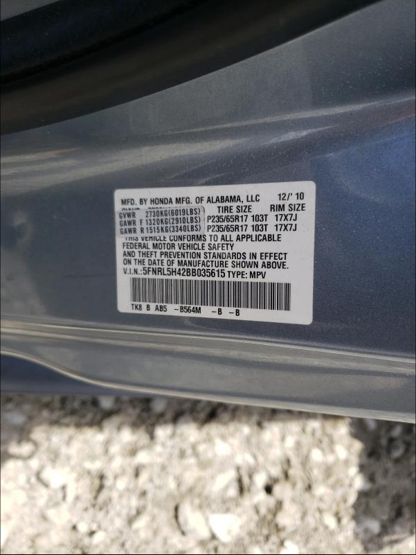 Photo 9 VIN: 5FNRL5H42BB035615 - HONDA ODYSSEY EX 